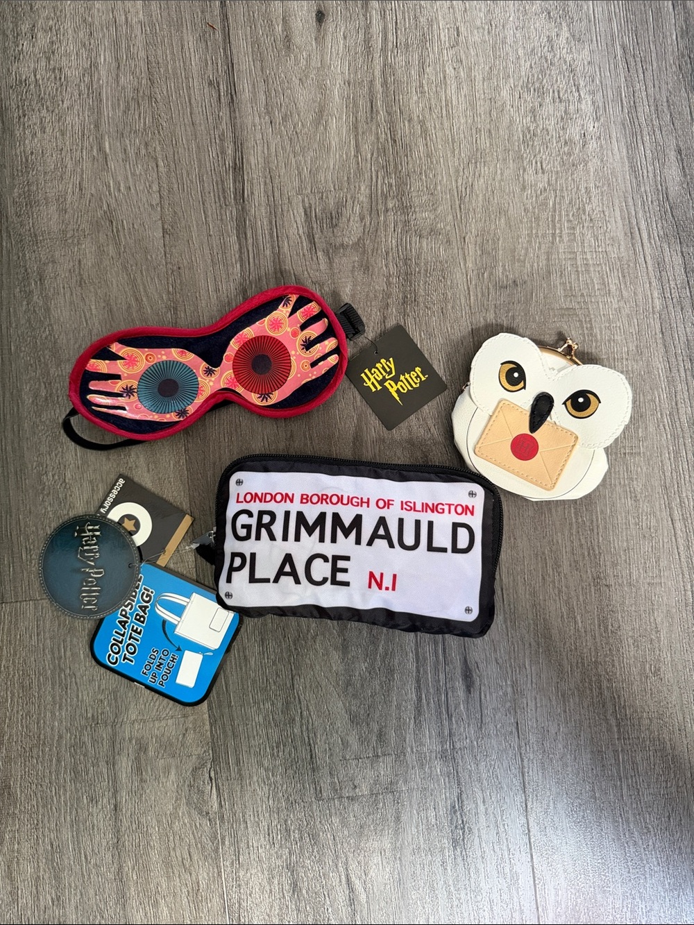 Harry Potter Loot Crate lot, Grimmauld Place tote Bag, Luna Sleep Mask, & Purse